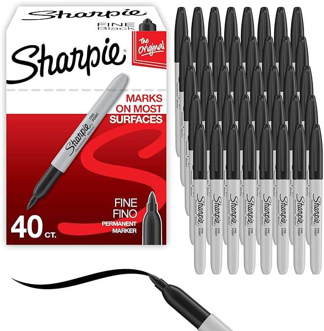 Sharpie Permanent Markers, Fine Tip, Black, 40 Count - Office Supplies, Quick Drying, Fade Resistant, For Wood, Plastic, Paper, Metal, And More - Image 1