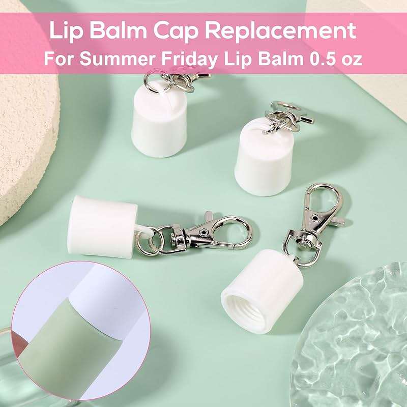 Gosknor 4pcs Keychain Caps for Summer Fridays 0.5 oz Lip Balm Keychain, Creative Portable Lipgloss Holder Case Keyring, Practical Lip Gloss Key Chain Replacement Cap Accessories(White) - Image 3