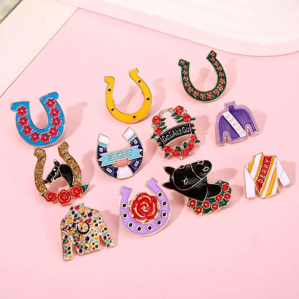 Kentucky Derby Pins for Women Horseshoe Lapel Pins Riding Suit Horse Brooches Kentucky Derby Outfits Accessories Decorations Jewelry Gifts - Image 2