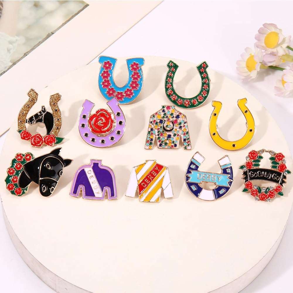 Kentucky Derby Pins for Women Horseshoe Lapel Pins Riding Suit Horse Brooches Kentucky Derby Outfits Accessories Decorations Jewelry Gifts - Image 3