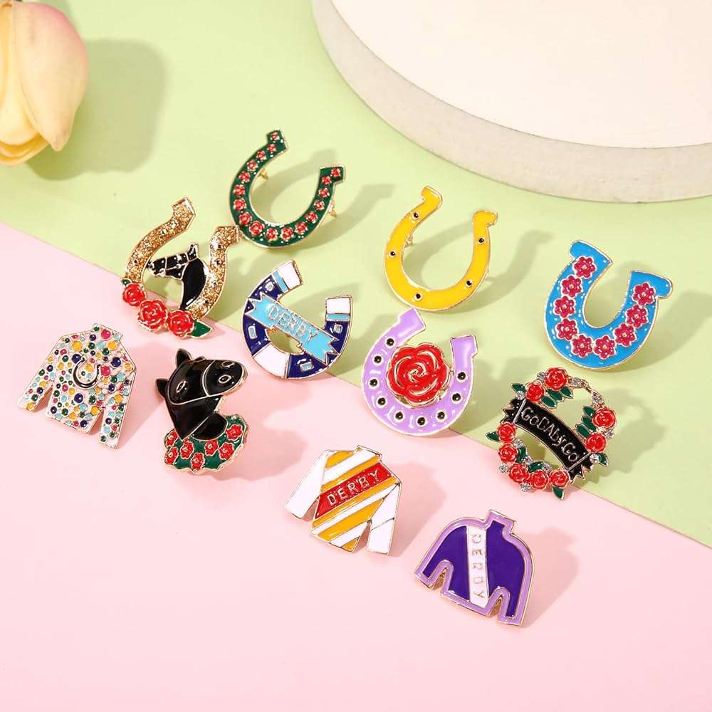 Kentucky Derby Pins for Women Horseshoe Lapel Pins Riding Suit Horse Brooches Kentucky Derby Outfits Accessories Decorations Jewelry Gifts - Image 4