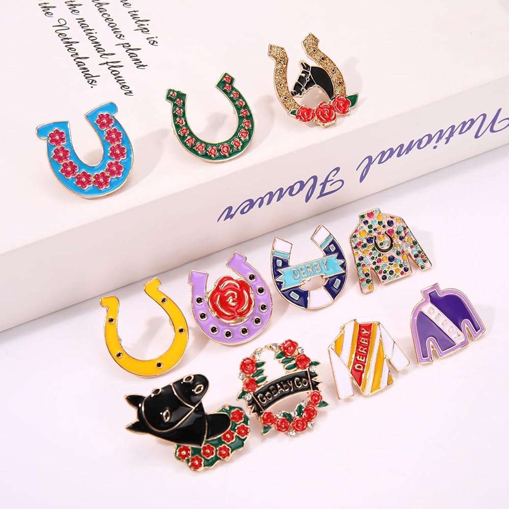 Kentucky Derby Pins for Women Horseshoe Lapel Pins Riding Suit Horse Brooches Kentucky Derby Outfits Accessories Decorations Jewelry Gifts - Image 5