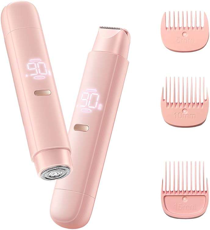 Bikini Trimmer for Women, 2 in 1 Electric Razor for Women Body Underarm Pubic Hair, Rechargeable LED Display Electric Trimmer - Image 1