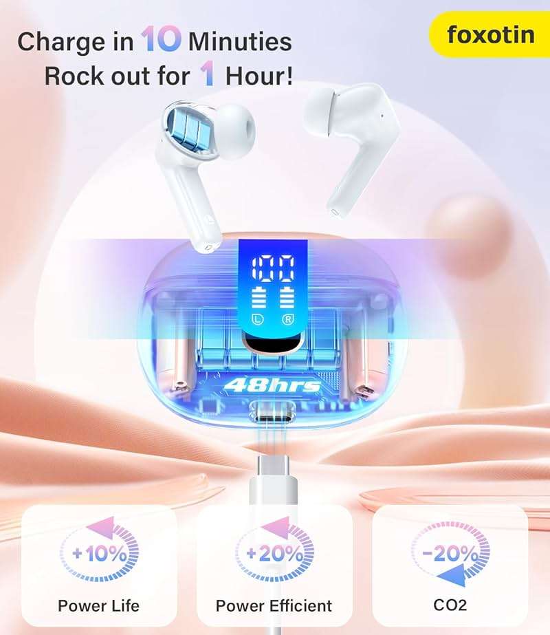 Ear Buds Wireless Earbuds - Bluetooth 5.3 Headphones (48H Playback) Built in Mic with LED Display Charging Case, IP7 Waterproof Earphone for iPhone Andriod Phones Laptop Sports Workout - Image 2