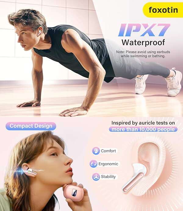 Ear Buds Wireless Earbuds - Bluetooth 5.3 Headphones (48H Playback) Built in Mic with LED Display Charging Case, IP7 Waterproof Earphone for iPhone Andriod Phones Laptop Sports Workout - Image 5