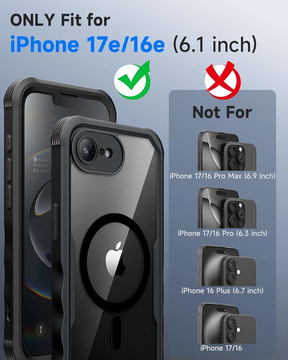 seacosmo for iPhone 17e 16e Case, Full Body Bumper with Built-in Tempered Glass Privacy Screen Protector and Camera Lens Protection, Compatible with MagSafe, Shockproof 17E 16E Phone Case, 6.1", Black - Image 5
