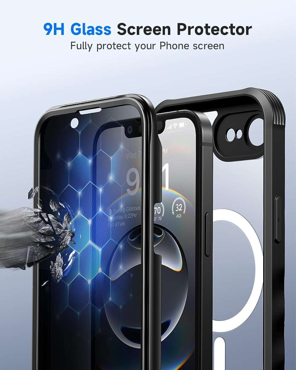 seacosmo for iPhone 17e 16e Case, Full Body Bumper with Built-in Tempered Glass Privacy Screen Protector and Camera Lens Protection, Compatible with MagSafe, Shockproof 17E 16E Phone Case, 6.1", Black - Image 7