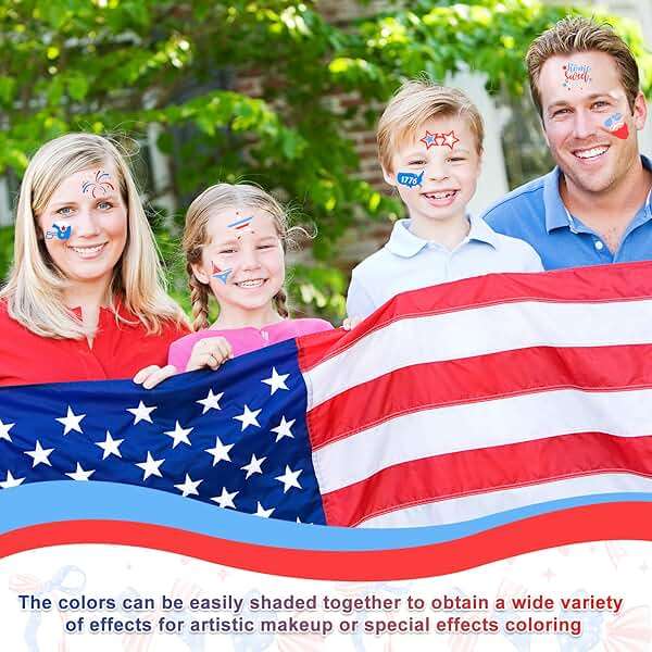 19 Pcs Red White Blue Face Paint Kit Patriotic Stripe Fan Brush Stick 3 Color Face Glitter Powder Stencil Stickers with Makeup Brush Independence Day Face Painting Kit for Memorial Day Party Favors - Image 5
