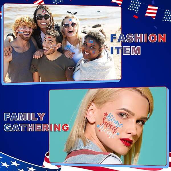 19 Pcs Red White Blue Face Paint Kit Patriotic Stripe Fan Brush Stick 3 Color Face Glitter Powder Stencil Stickers with Makeup Brush Independence Day Face Painting Kit for Memorial Day Party Favors - Image 6
