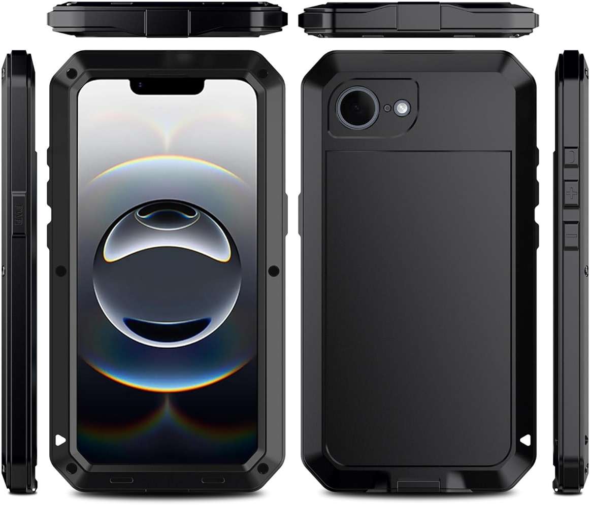 Marrkey for iPhone 16E Metal Case,Heavy Duty Shockproof Aluminum Alloy Tough Armour Military Grade Phone Case for iPhone 17E,Full Body Protective Cover with Silicone Built-in Screen Protector-Black - Image 2