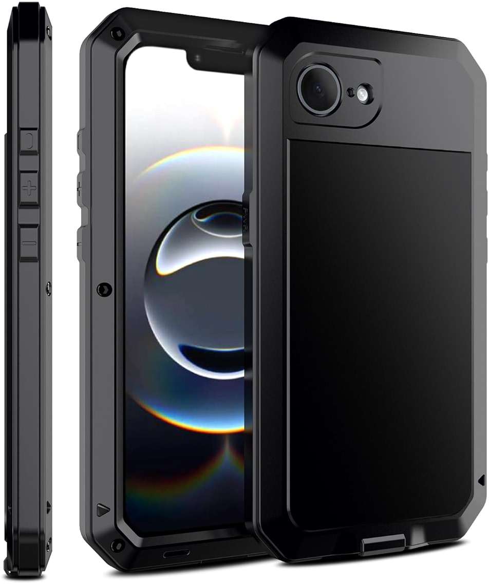 Marrkey for iPhone 16E Metal Case,Heavy Duty Shockproof Aluminum Alloy Tough Armour Military Grade Phone Case for iPhone 17E,Full Body Protective Cover with Silicone Built-in Screen Protector-Black - Image 3