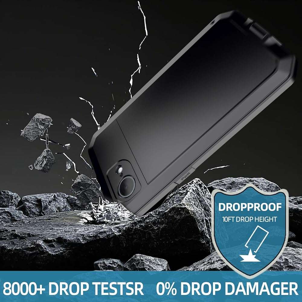 Marrkey for iPhone 16E Metal Case,Heavy Duty Shockproof Aluminum Alloy Tough Armour Military Grade Phone Case for iPhone 17E,Full Body Protective Cover with Silicone Built-in Screen Protector-Black - Image 9
