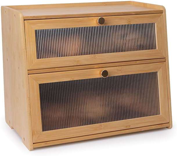 Beautiful Bamboo Bread Box for Kitchen Countertop Non-toxic Double Layer Wooden Breadbox Vitamin Organizer Supplement Bottle Organizer Vitamin Bottle Storage Food-Safe (Assemble Instruction Updated) - Image 1
