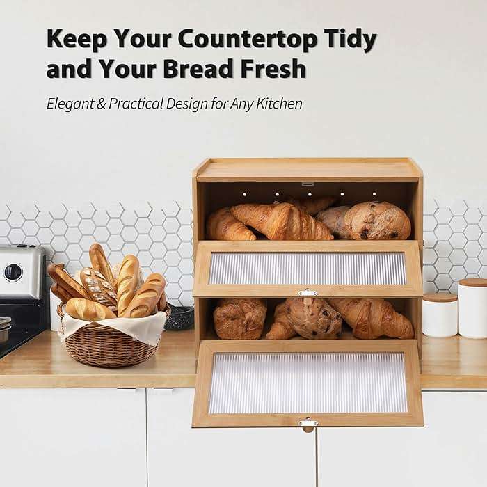 Beautiful Bamboo Bread Box for Kitchen Countertop Non-toxic Double Layer Wooden Breadbox Vitamin Organizer Supplement Bottle Organizer Vitamin Bottle Storage Food-Safe (Assemble Instruction Updated) - Image 8