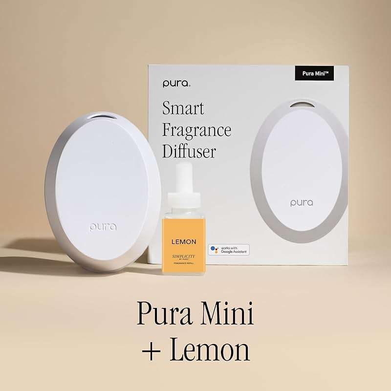 Pura Home Mini Fragrance Diffuser for Small Spaces Adjustable Smart Home Device with LED Light & Automatic Vial Detection - Includes 1 Scent Refill - Lemon - Image 2