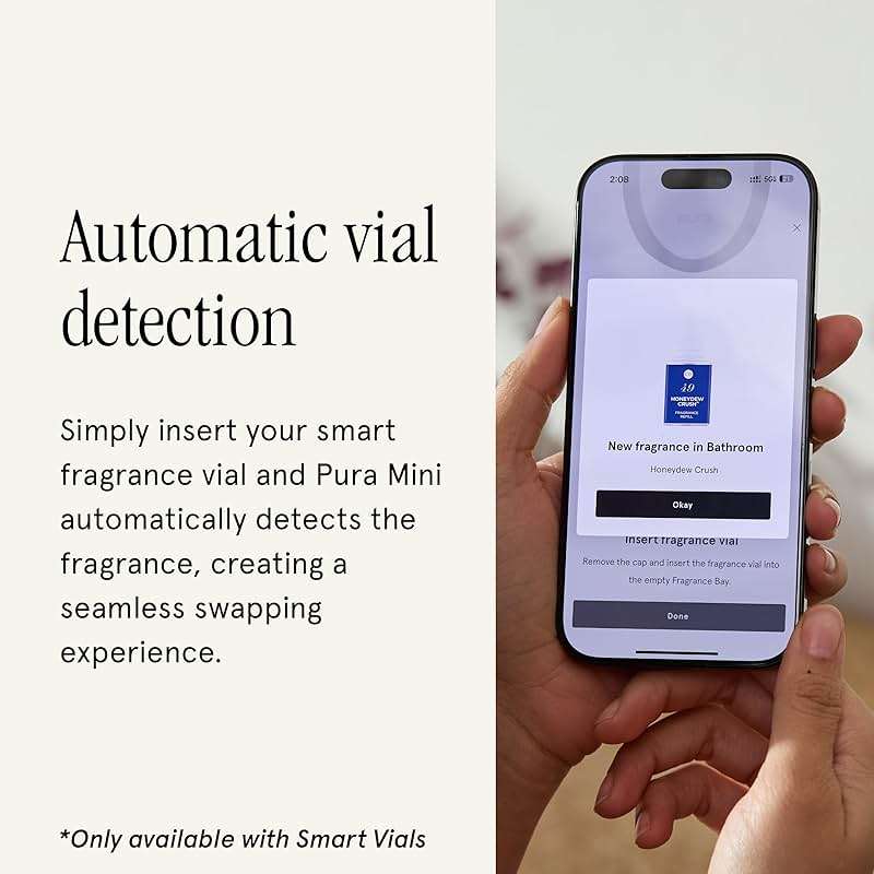 Pura Home Mini Fragrance Diffuser for Small Spaces Adjustable Smart Home Device with LED Light & Automatic Vial Detection - Includes 1 Scent Refill - Lemon - Image 7
