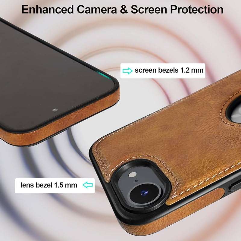 KSELF Leather Case for iPhone 16e/ 17e Case, Protective Slim with Kickstand Shockproof Phone Cases, Built-in Invisible Stand Compatible with iPhone 16e/ 17e 6.1'', Brown - Image 4