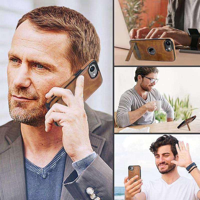 KSELF Leather Case for iPhone 16e/ 17e Case, Protective Slim with Kickstand Shockproof Phone Cases, Built-in Invisible Stand Compatible with iPhone 16e/ 17e 6.1'', Brown - Image 6