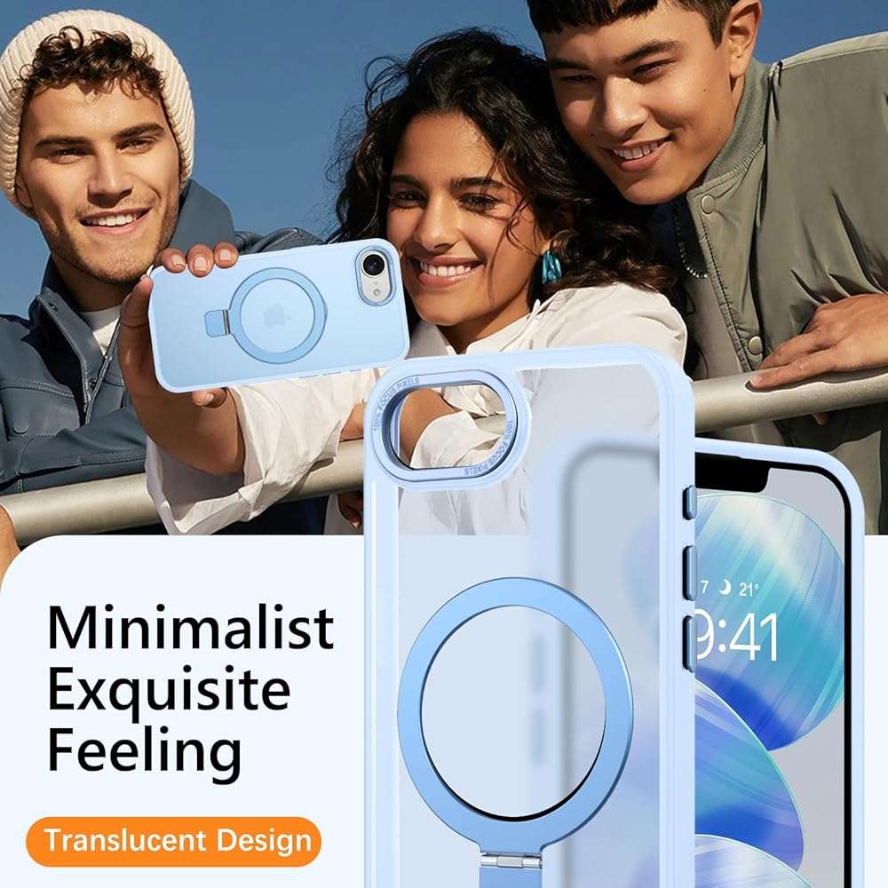 DUEDUE for iPhone 17E/16E Case Magnetic with Ring Stand[Compatible with Magsafe], Full Protective Cover Slim Shockproof Kickstand Phone Case for iPhone 17E/16E 6.1", Light Blue - Image 5