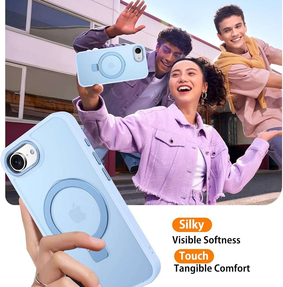 DUEDUE for iPhone 17E/16E Case Magnetic with Ring Stand[Compatible with Magsafe], Full Protective Cover Slim Shockproof Kickstand Phone Case for iPhone 17E/16E 6.1", Light Blue - Image 6