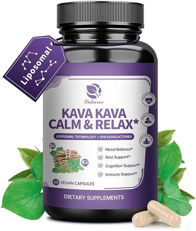 Kava Kava Root Extract Supplement - Liposomal Kava Capsules with L Theanine 200mg, 50% Kavalactones, Relax Calming Kava Extract, Vitamin B6, B12 - for Sleep, Mood, Cognitive & Immune Support, 60CT - Image 1