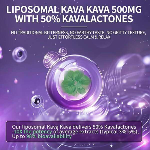 Kava Kava Root Extract Supplement - Liposomal Kava Capsules with L Theanine 200mg, 50% Kavalactones, Relax Calming Kava Extract, Vitamin B6, B12 - for Sleep, Mood, Cognitive & Immune Support, 60CT - Image 3