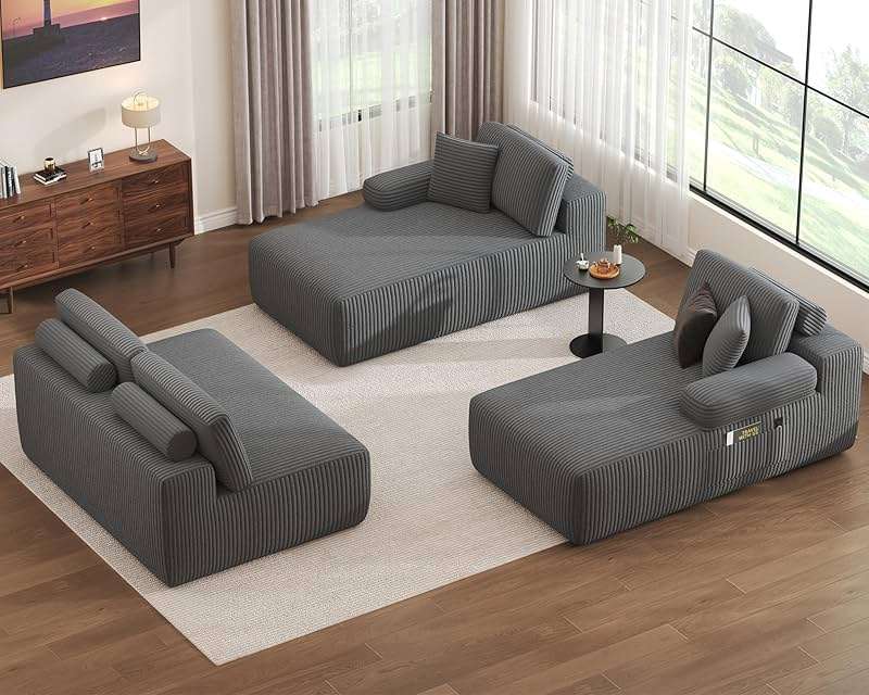 DURASPACE 126.2'' U Shaped Modular Sofa with Chaise, Cloud Boneless Comfort Sectional Sofa Couch, Modern Corduroy Deep Seat Couch, Convertible 4-Seater for Living Room (Gray) - Image 9