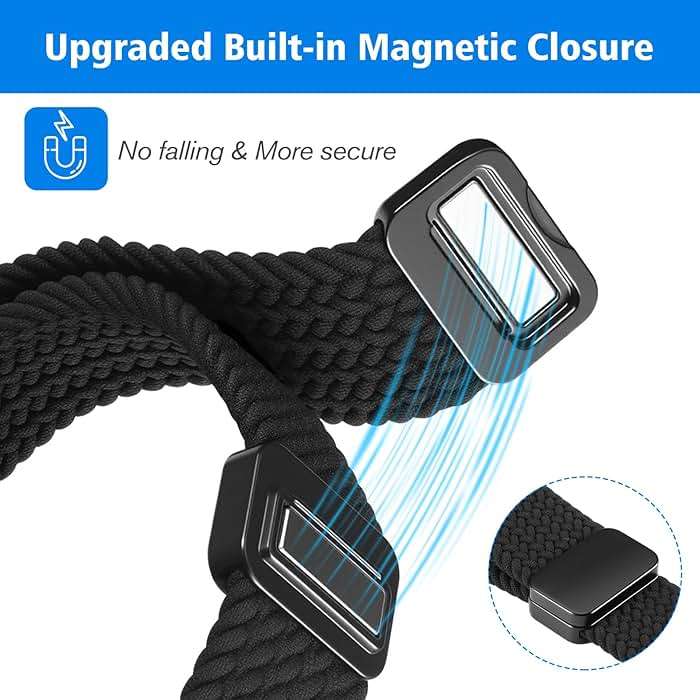 FINTIE Magnetic Braided Band Compatible with Garmin Vivoactive 5/6/3/3 Music/Forerunner 55/165/245/645/Venu Sq 2, 20mm Soft Elastic Fabric Adjustable Replacement Sport Straps - Image 4