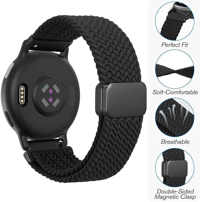 FINTIE Magnetic Braided Band Compatible with Garmin Vivoactive 5/6/3/3 Music/Forerunner 55/165/245/645/Venu Sq 2, 20mm Soft Elastic Fabric Adjustable Replacement Sport Straps - Image 5