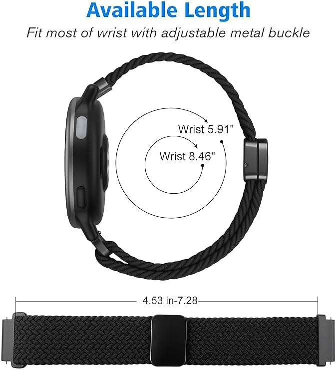 FINTIE Magnetic Braided Band Compatible with Garmin Vivoactive 5/6/3/3 Music/Forerunner 55/165/245/645/Venu Sq 2, 20mm Soft Elastic Fabric Adjustable Replacement Sport Straps - Image 8
