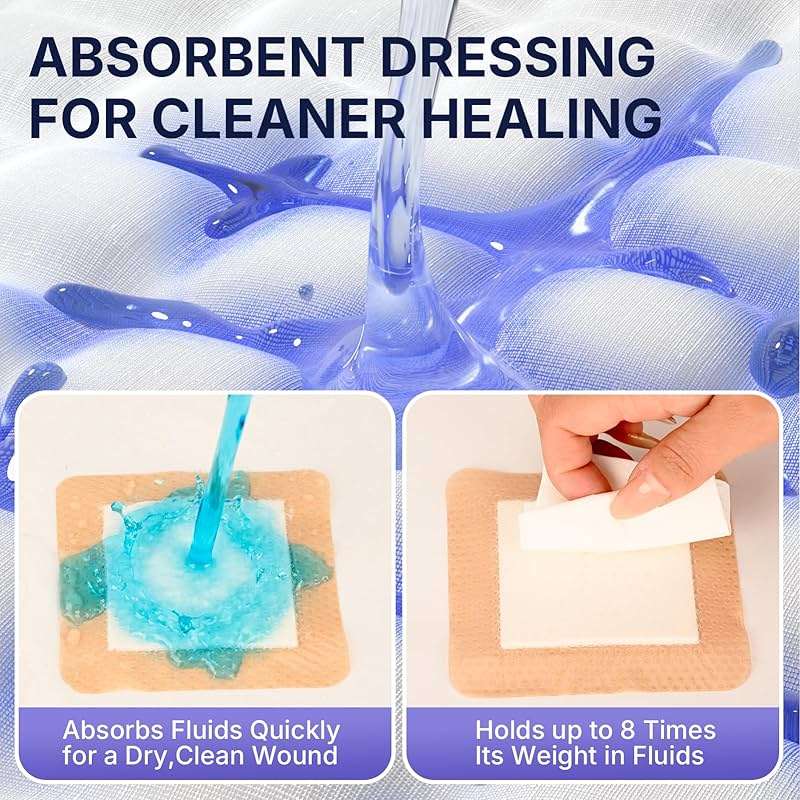 VitaFoam 5 Pack Silicone Foam Dressing 4" x 4" with Border, High Absorbency Wound Bandage, Gentle Adhesion, Soft Breathable Silicone Bandages for Wound Care - Image 5
