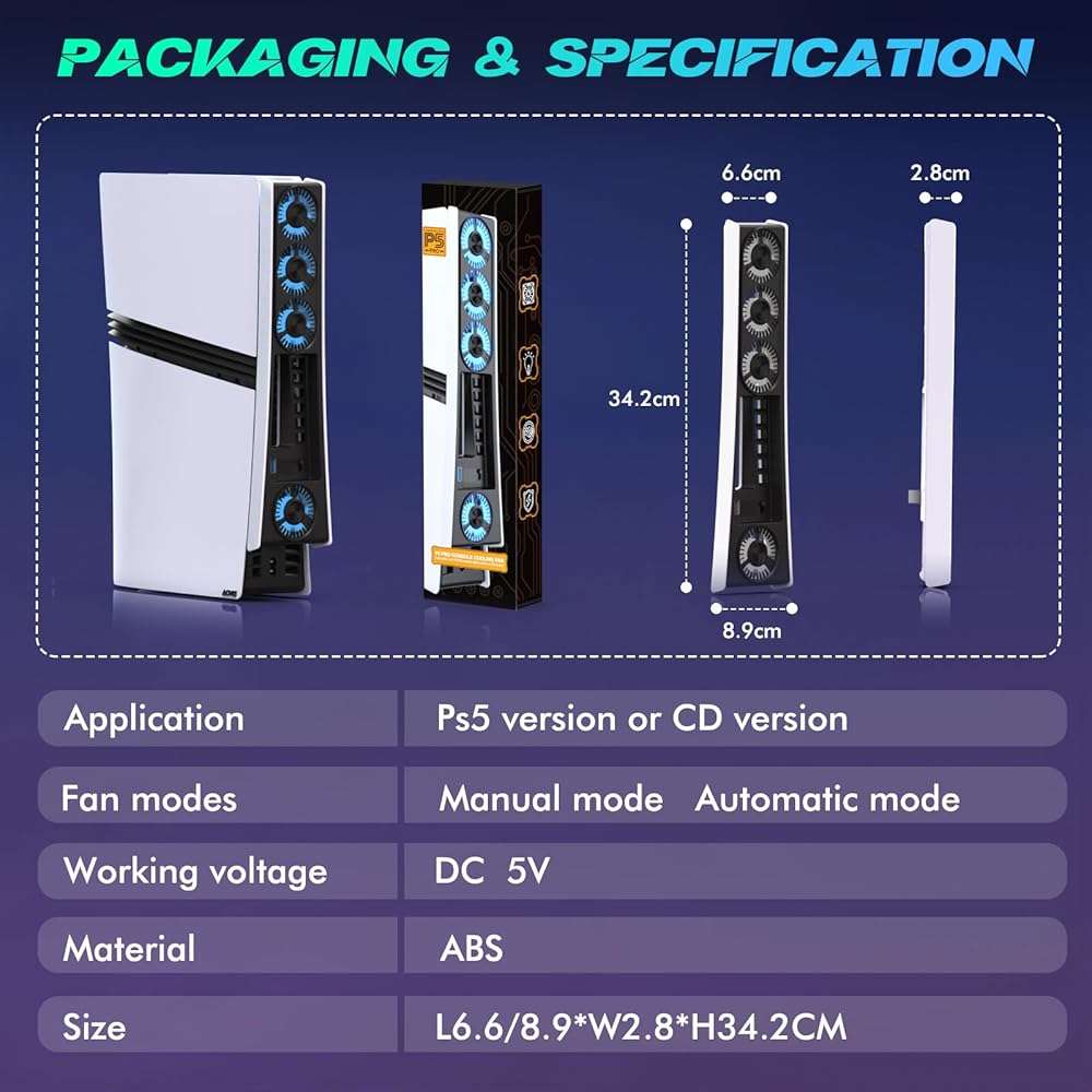 Ps5 Pro 4 Cooling Fans,Ps5 Pro Accessories Fans with USB 3.0,Efficient Quiet Cooler Fan with Adjustable Speed,Cooling Fan for PlayStation5 Pro Temperature-Controlled - Image 9