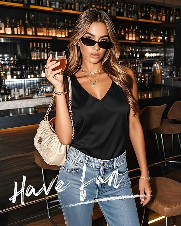 Riyiper 3 Pack Women's Silk Satin Tank Tops, Sleeveless V Neck Cami Summer Casual Camisole Loose Fit Basic Blouses Shirt - Image 2