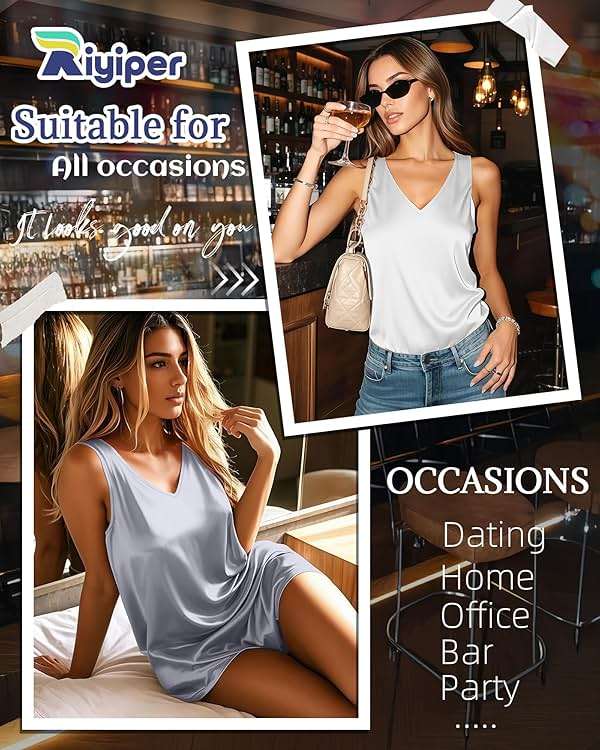 Riyiper 3 Pack Women's Silk Satin Tank Tops, Sleeveless V Neck Cami Summer Casual Camisole Loose Fit Basic Blouses Shirt - Image 3