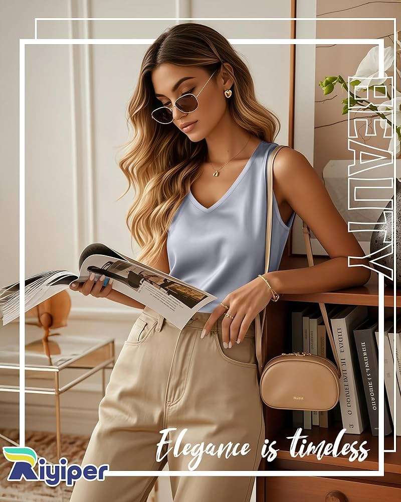 Riyiper 3 Pack Women's Silk Satin Tank Tops, Sleeveless V Neck Cami Summer Casual Camisole Loose Fit Basic Blouses Shirt - Image 6