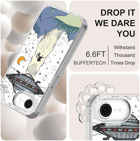 MOSNOVO for iPhone 17e Case/iPhone 16e Case, Shockproof Military-Grade Protection 6.6ft Drop Tested, Clear Phone Case for iPhone 16e / iPhone 17e, UFO Design - Image 5