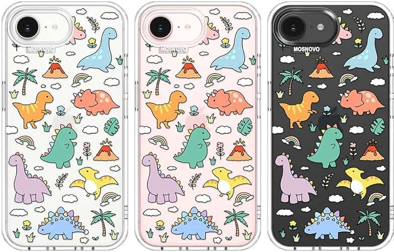 MOSNOVO for iPhone 17e Case/iPhone 16e Case, Shockproof Military-Grade Protection 6.6ft Drop Tested, Clear Phone Case for iPhone 16e / iPhone 17e, Dinosaur Land Design - Image 3