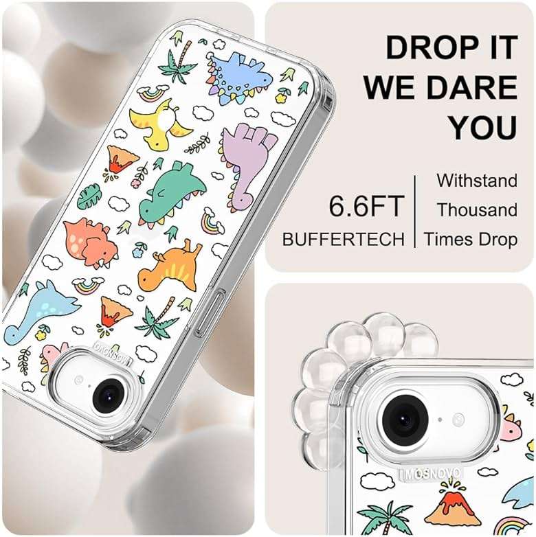 MOSNOVO for iPhone 17e Case/iPhone 16e Case, Shockproof Military-Grade Protection 6.6ft Drop Tested, Clear Phone Case for iPhone 16e / iPhone 17e, Dinosaur Land Design - Image 5