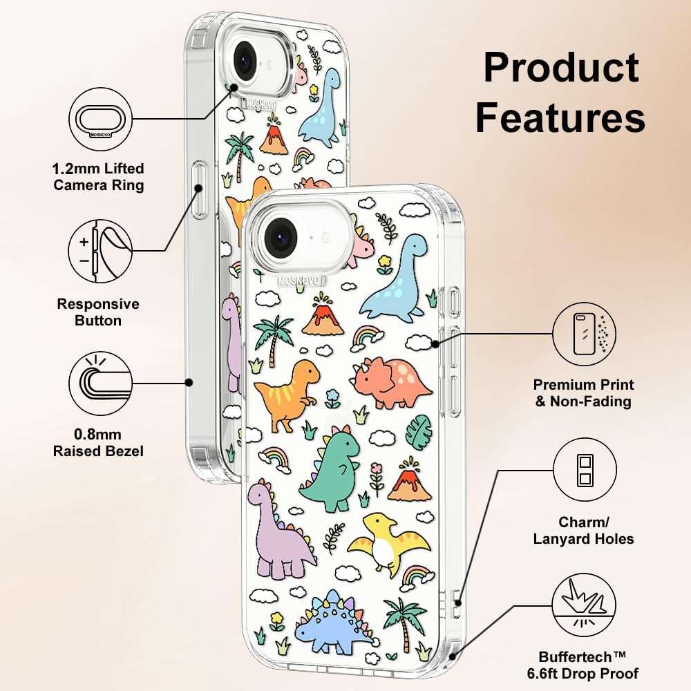 MOSNOVO for iPhone 17e Case/iPhone 16e Case, Shockproof Military-Grade Protection 6.6ft Drop Tested, Clear Phone Case for iPhone 16e / iPhone 17e, Dinosaur Land Design - Image 6