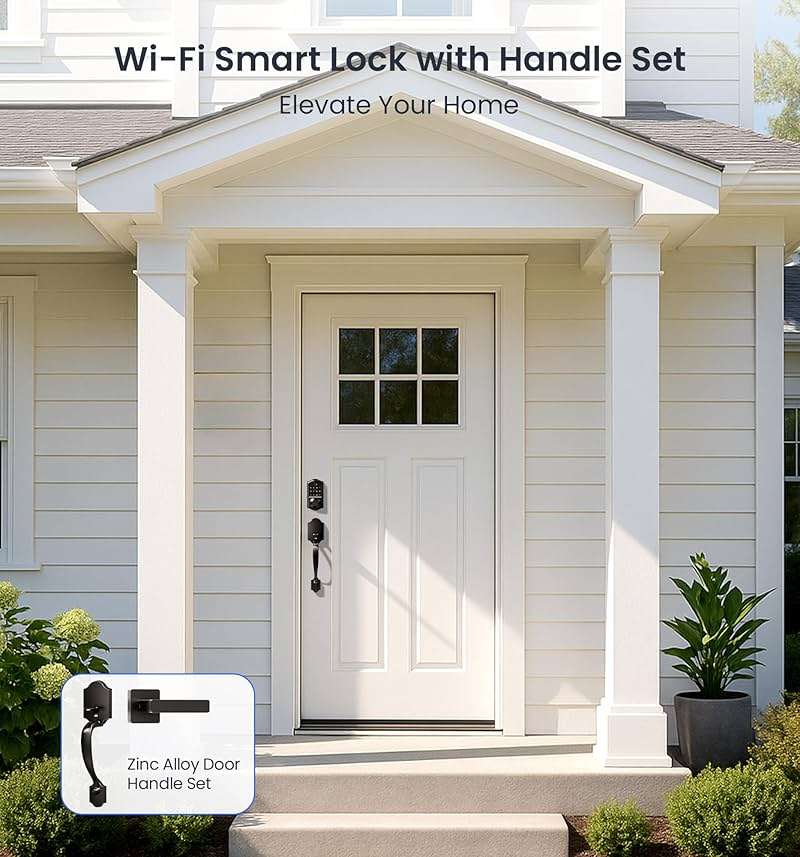 Veise VE017G-H Wi-Fi Smart Fingerprint Front Door Lock Set, Remote App Control, Keyless Entry Deadbolt with Handle, Backlit Keypad, IP55 Weatherproof, Auto Lock, Easy to Install, Matte Black - Image 8