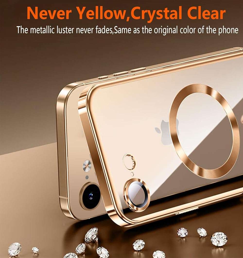 Magnetic for iPhone 17e/16e Case with Privacy Screen Protector & Full Camera Cover,[Non-Yellowing] Plating Glossy Soft Shockproof Clear Phone Case with MagSafe Women Girls for iphone 16 e/ 17 e,Pink - Image 2