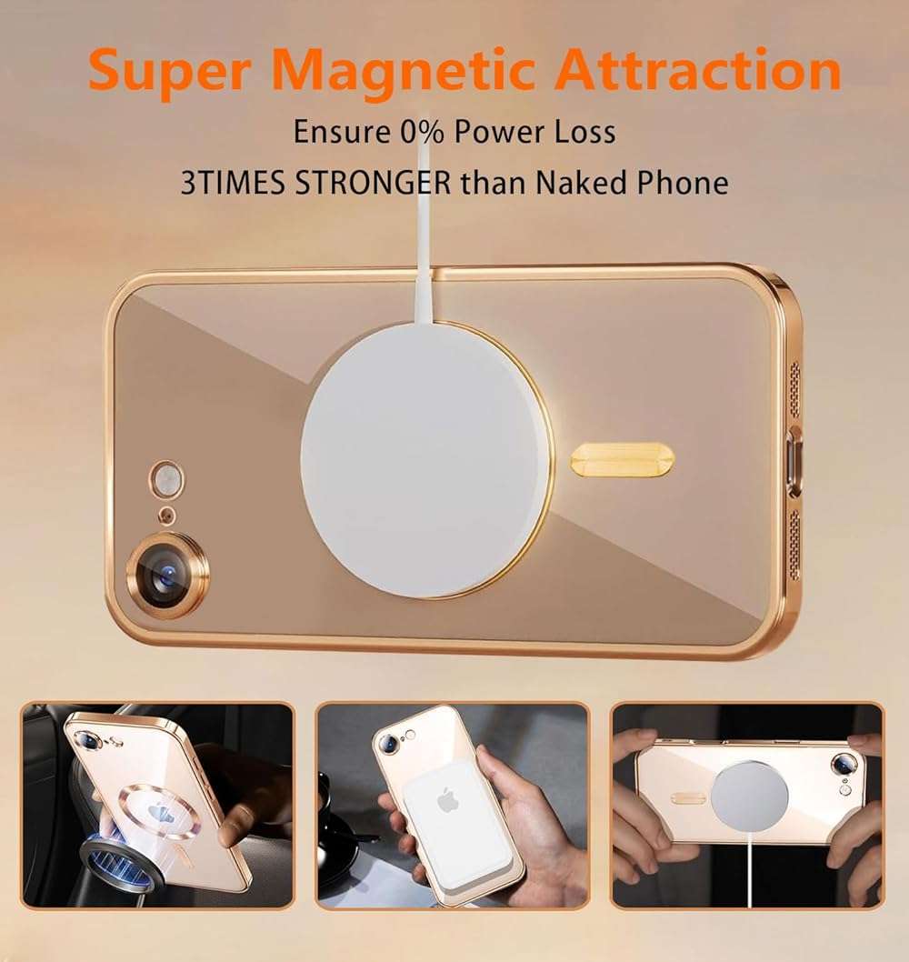 Magnetic for iPhone 17e/16e Case with Privacy Screen Protector & Full Camera Cover,[Non-Yellowing] Plating Glossy Soft Shockproof Clear Phone Case with MagSafe Women Girls for iphone 16 e/ 17 e,Pink - Image 5