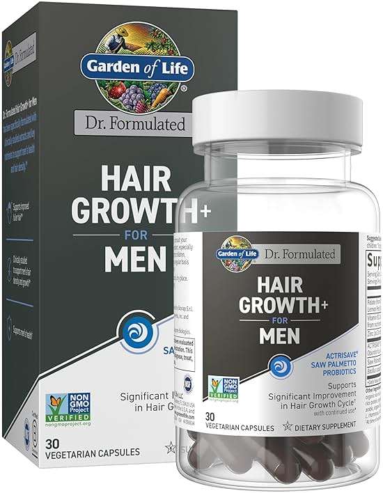 Garden of Life Dr. Formulated Men's Hair Growth Capsules – Saw Palmetto, Black Rice & Prickly Pear – Men's Hair Supplement, Non-GMO, Gluten-Free, 30 Capsules - Image 1