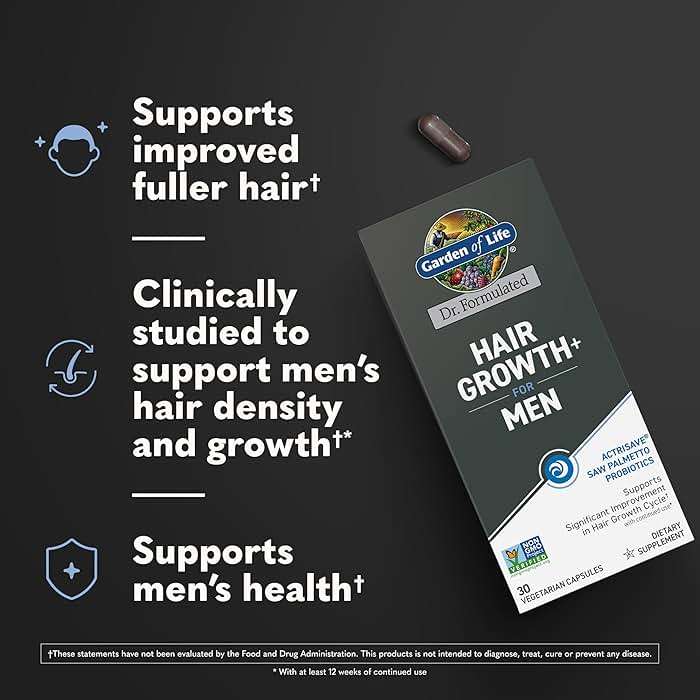 Garden of Life Dr. Formulated Men's Hair Growth Capsules – Saw Palmetto, Black Rice & Prickly Pear – Men's Hair Supplement, Non-GMO, Gluten-Free, 30 Capsules - Image 2