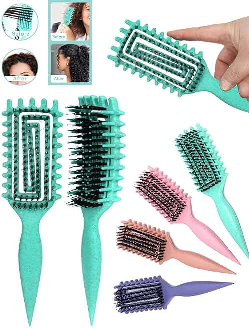 Curly Hair Brush Curl Defining Brush for Detangling Shaping and Defining Curls for Women, Men, Wet & Dry Hair (Green) - Image 2