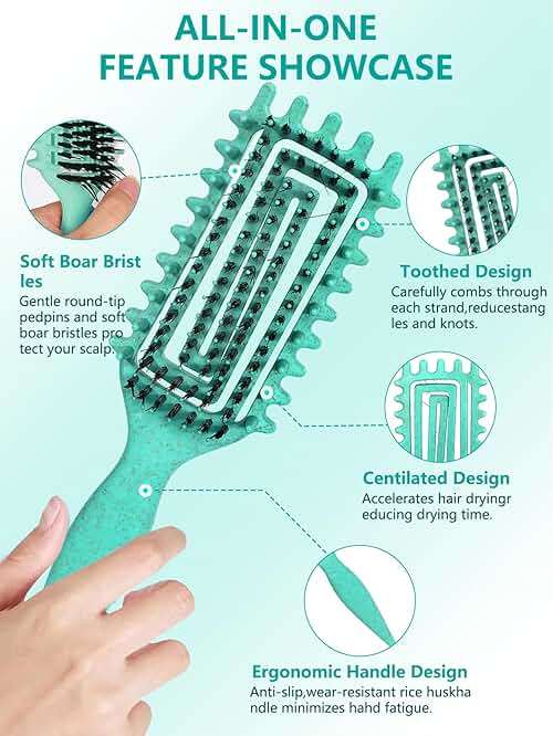 Curly Hair Brush Curl Defining Brush for Detangling Shaping and Defining Curls for Women, Men, Wet & Dry Hair (Green) - Image 3
