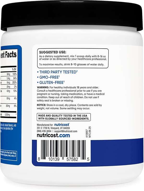 Nutricost Creatine Monohydrate + Hydration Blue Raspberry Flavored (30 Servings) - 7 Vitamins & Minerals, 5000mg of Creatine Per Serving - Image 4