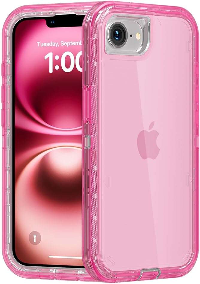 Follaroma for iPhone 17e/iPhone 16e Case, Heavy Duty Shockproof Protection Phone Cases, Anti-Drop, Dual Layer Transparent Protective Cover Compatible with iPhone 17e/iPhone 16e, 6.1'', Crystal Pink - Image 1