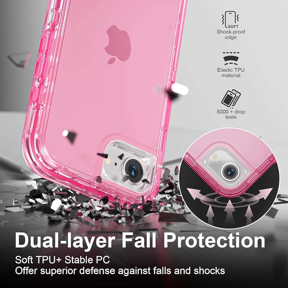 Follaroma for iPhone 17e/iPhone 16e Case, Heavy Duty Shockproof Protection Phone Cases, Anti-Drop, Dual Layer Transparent Protective Cover Compatible with iPhone 17e/iPhone 16e, 6.1'', Crystal Pink - Image 5