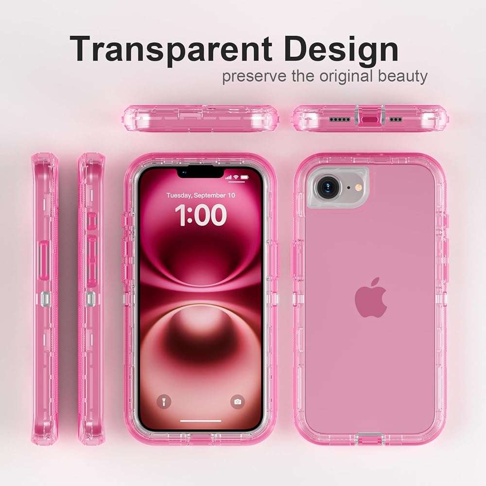 Follaroma for iPhone 17e/iPhone 16e Case, Heavy Duty Shockproof Protection Phone Cases, Anti-Drop, Dual Layer Transparent Protective Cover Compatible with iPhone 17e/iPhone 16e, 6.1'', Crystal Pink - Image 6